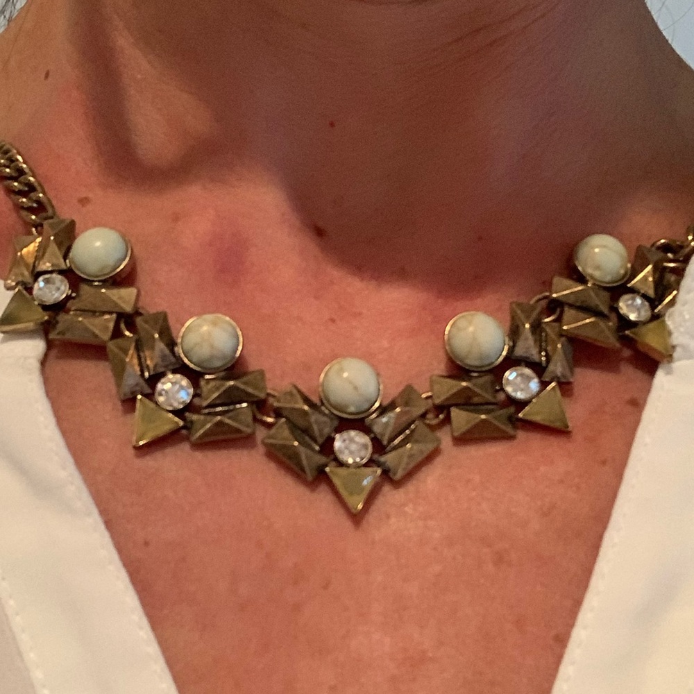 Brass necklace with multi stone and rhinestone